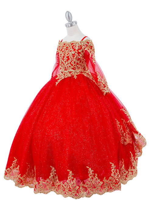 Bliss Girls Glitter Tulle Gold Coil Lace Flower Girl Junior Bridesmaid Dress, Sizes 2-16 - SophiasStyle.com
